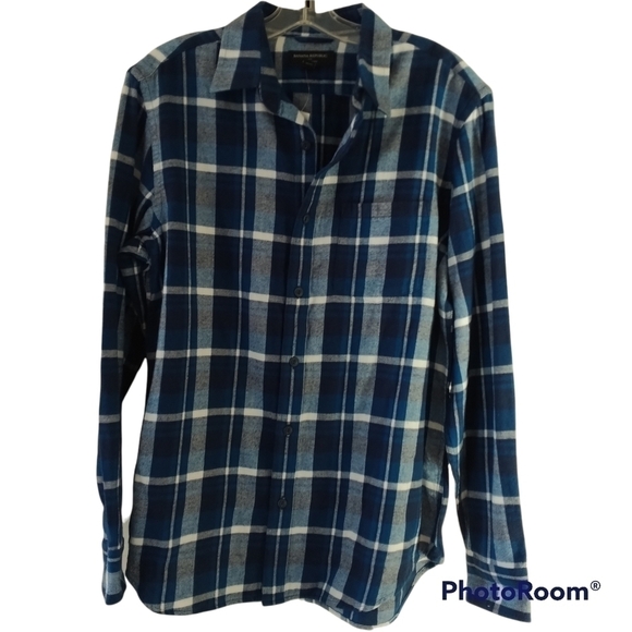 Banana Republic Standard Fit Button Front Blue Plaid Shirt M - Picture 2 of 14